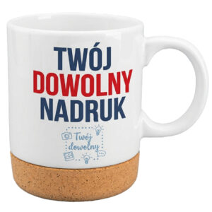 KUB330CORKWHITE Kubek AA 330 ml z korkiem biały połysk ceramiczny -001a Kubek biały z korkiem 330 ml + Twój dowolny nadruk