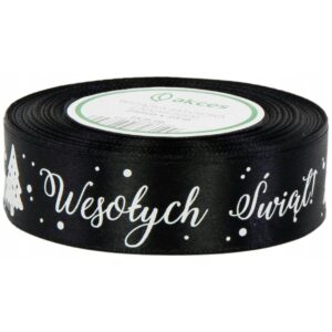 TASOZD5 Taśma WSTĄŻKA 22 m x 2,5 cm Czarna Wesołych Świat -001 Taśma WSTĄŻKA do wiązania PREZENTÓW 22 m x 2,5 cm Czarna Wesołych Świat